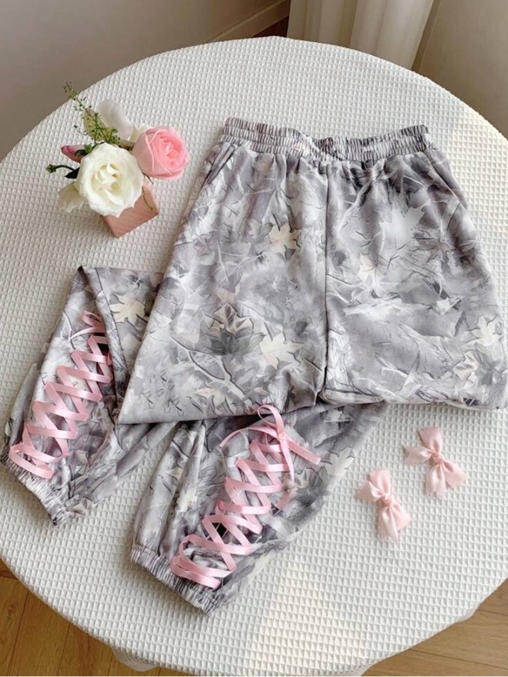 Women’s Camo / pink  Joggers with Ribbon Detail